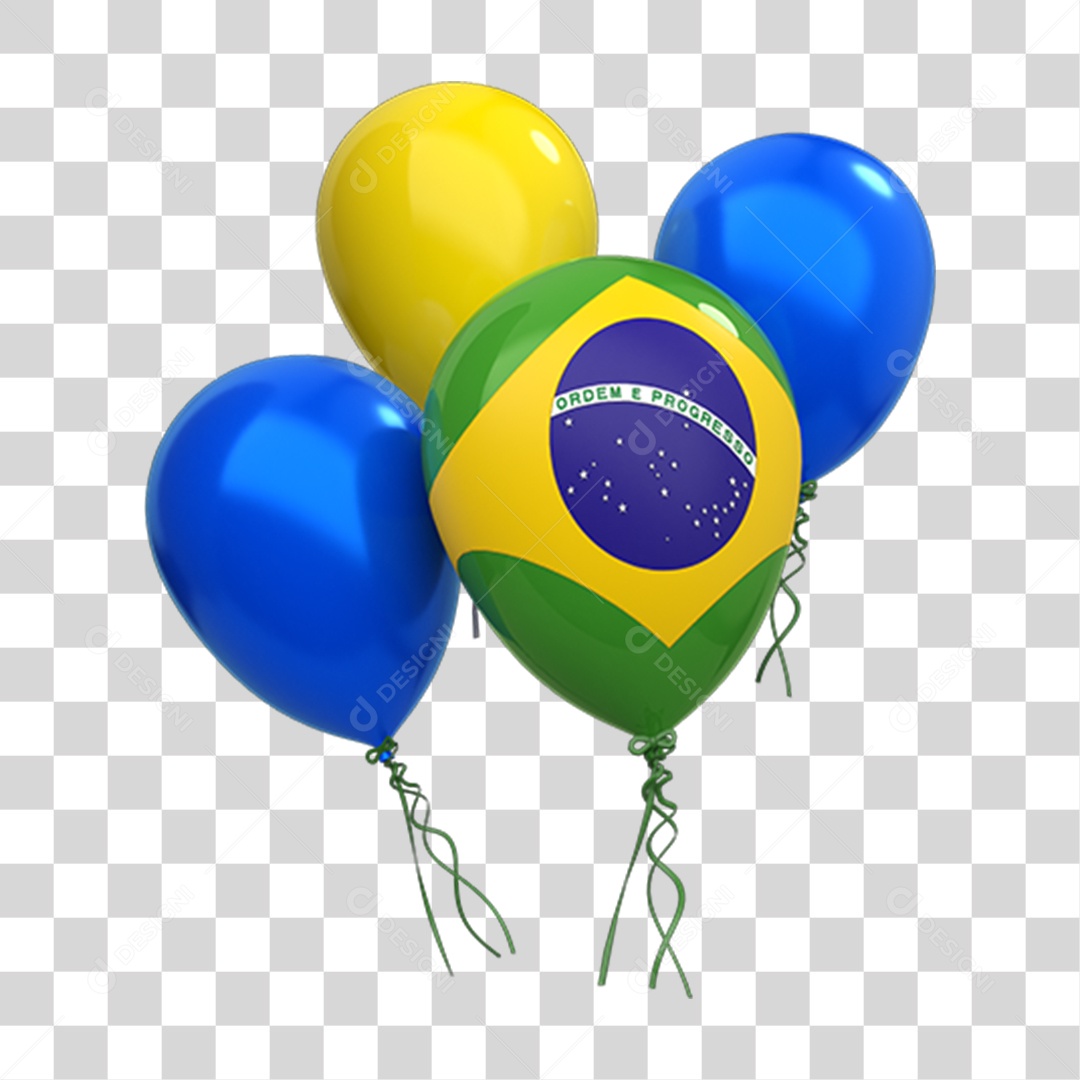 Elemento 3D Balões com Bandeira do Brasil PNG Transparente