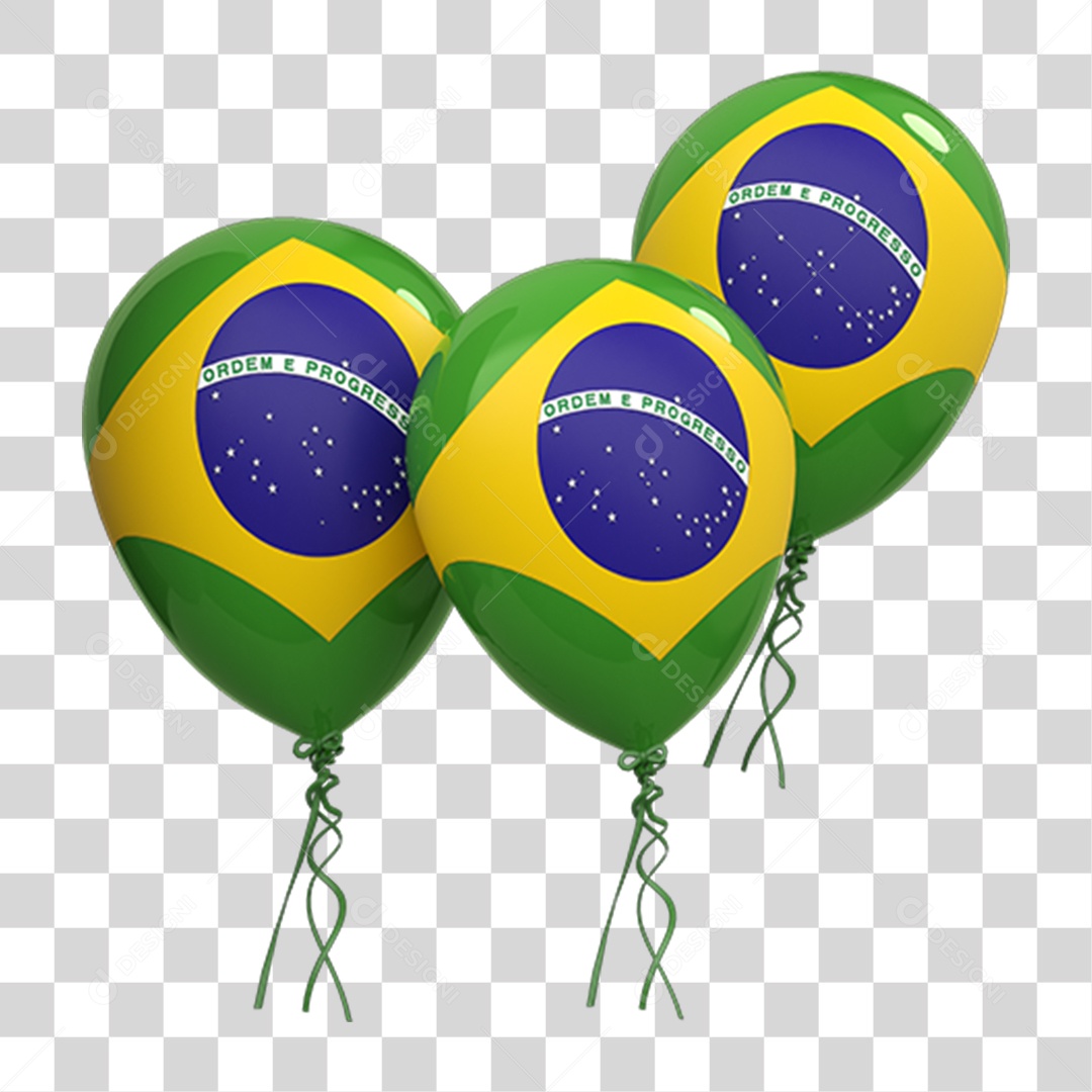 Elemento 3D Balões com Bandeira do Brasil PNG Transparente