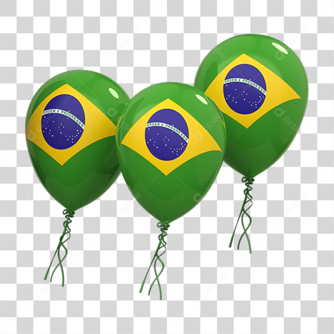 Elemento 3D Balões com Bandeira do Brasil PNG Transparente