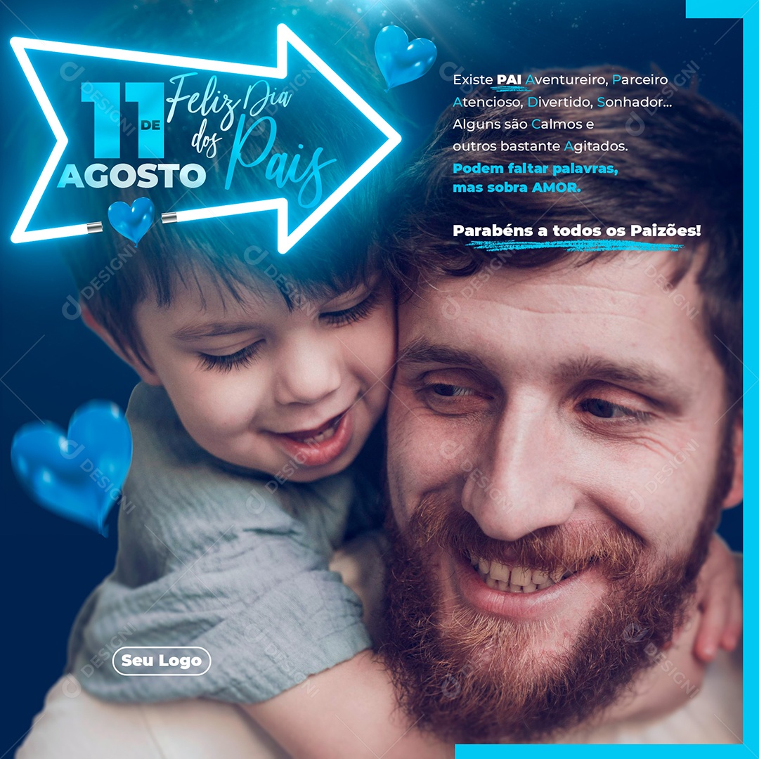 Feliz Dia Dos Pais 11 de Agosto Parabéns Social Media PSD Editável