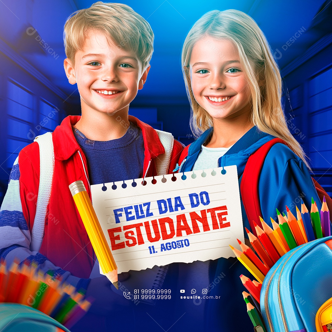 Social Media Feliz Dia do Estudante 11 de Agosto PSD Editável