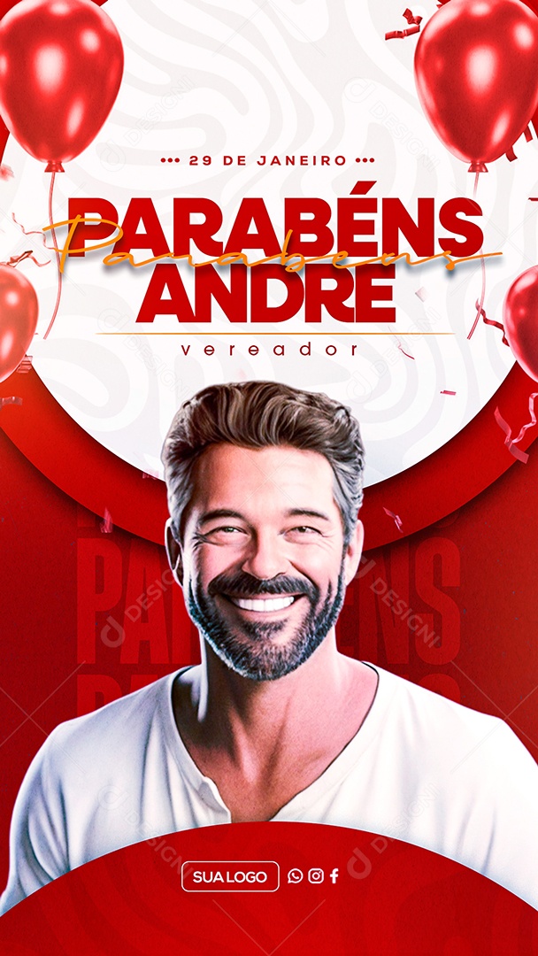 Story Aniversário Parabéns Vereador Andre Social Media PSD Editável