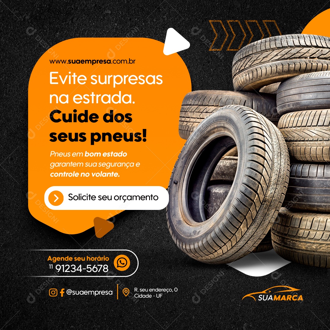Evite Surpresas na Estrada Pneu Social Media PSD Editável