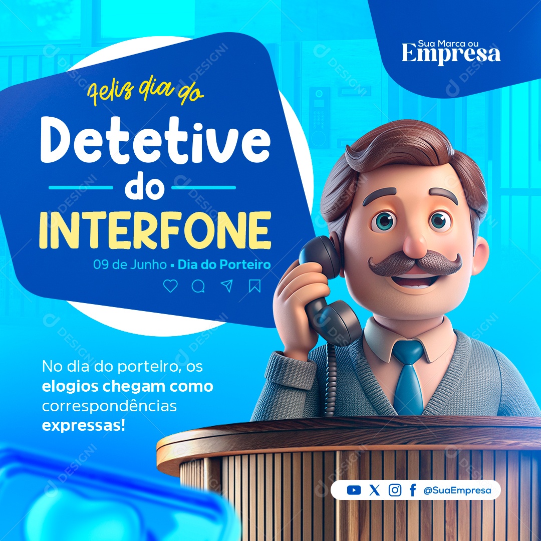 Dia do Porteiro Detetive do Interfone Social Media PSD Editável