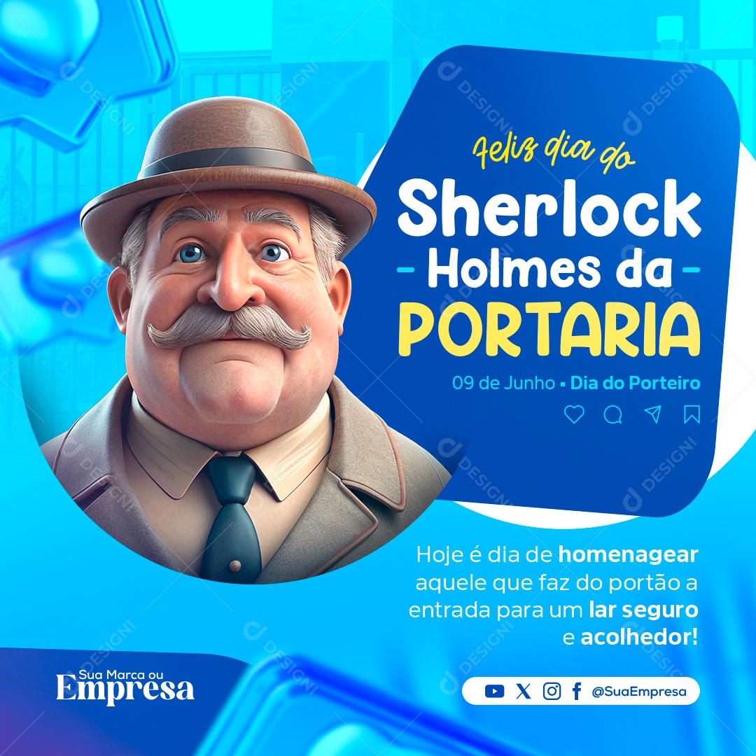 Dia do Porteiro Sherlock Holmes da Portaria Social Media PSD Editável