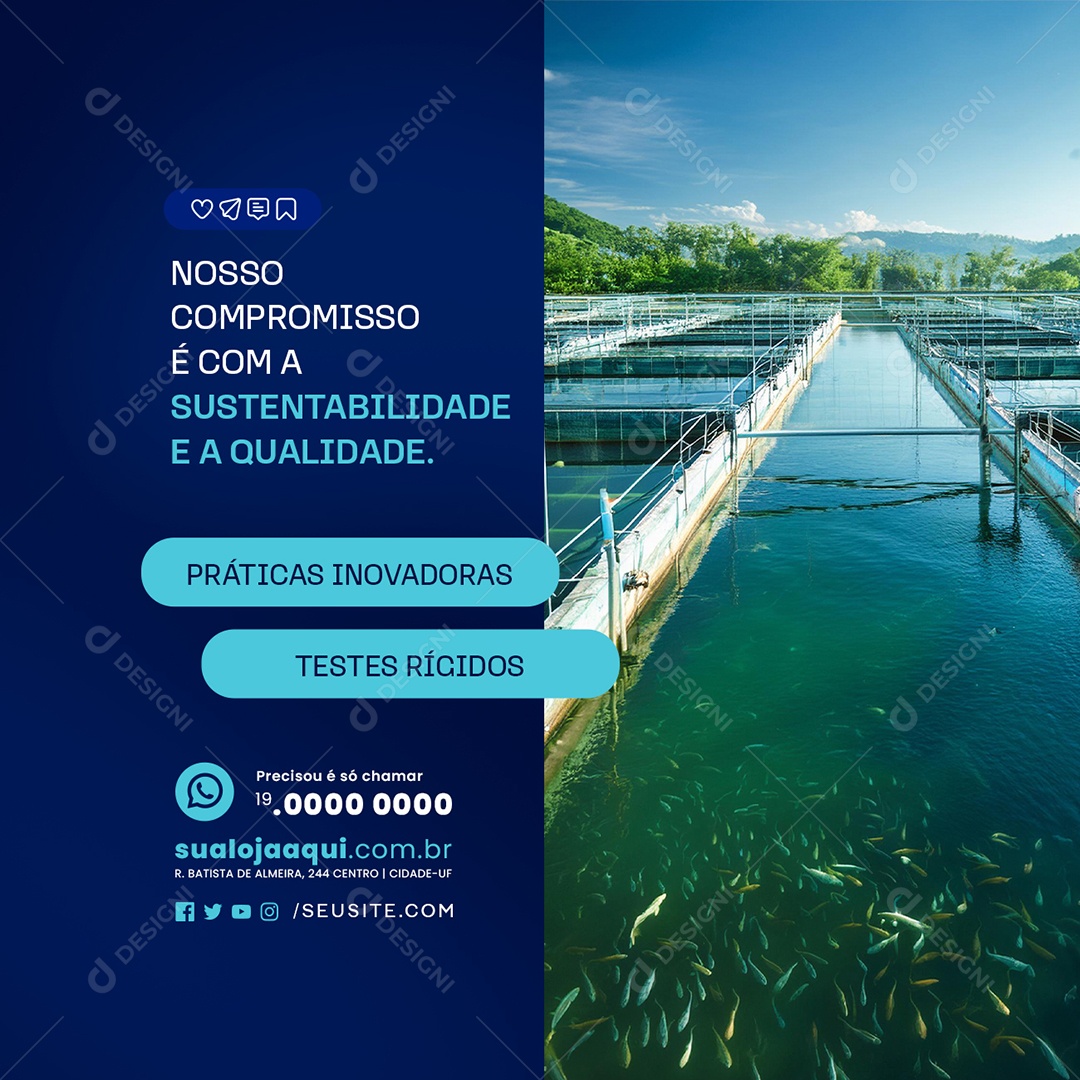 Aquicultura Sustentabilidade e Qualidade Social Media PSD Editável