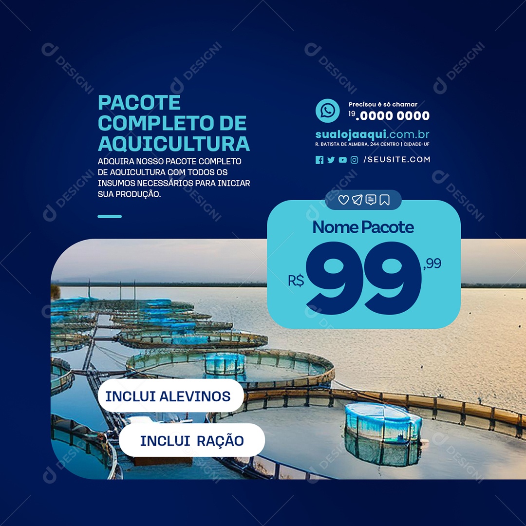 Pacote Completo de Aquicultura Social Media PSD Editável