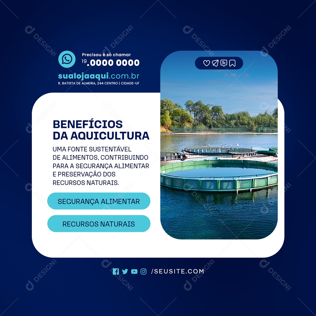 Benefícios da Aquicultura Social Media PSD Editável