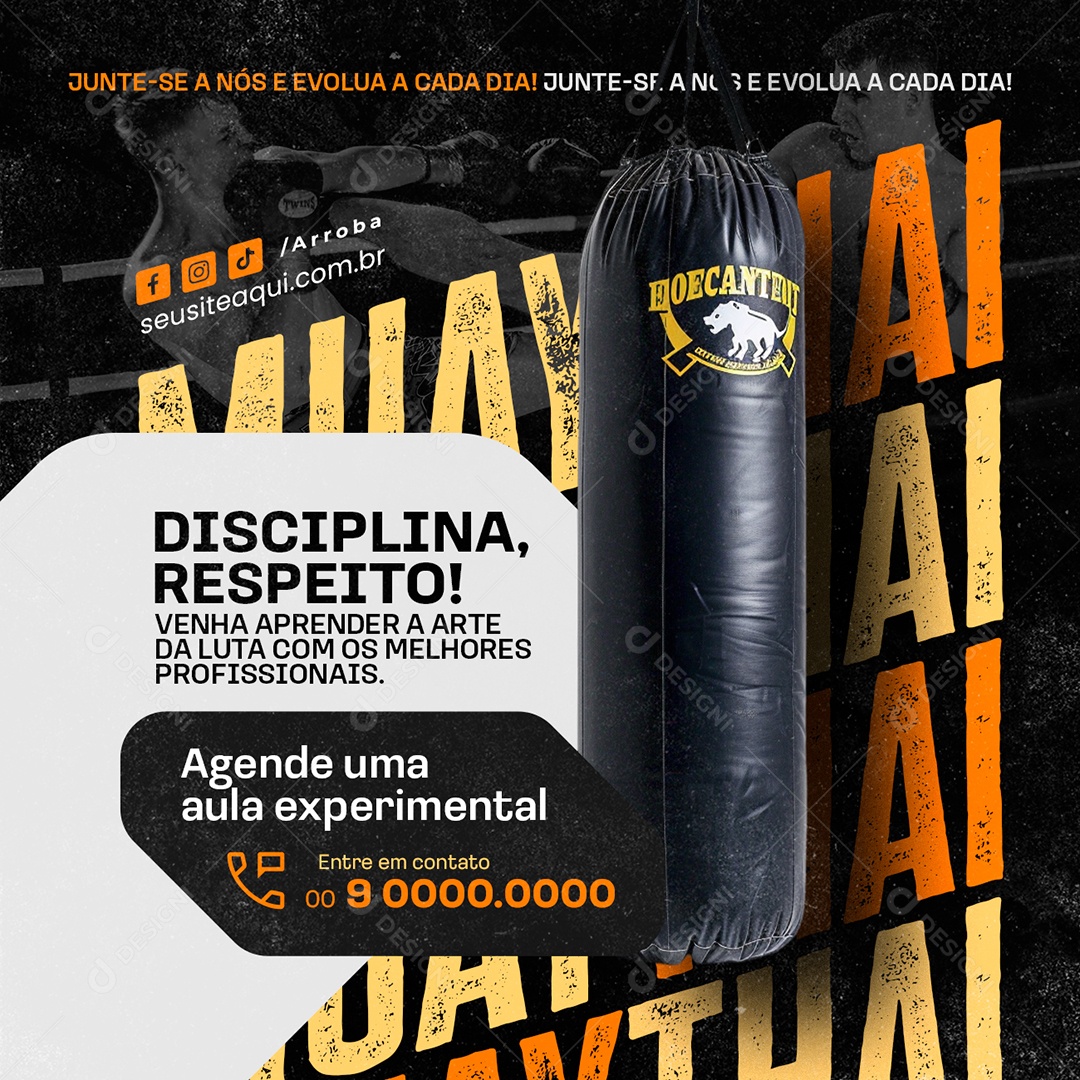 Muay Thai Disciplina Respeito Social Media PSD Editável