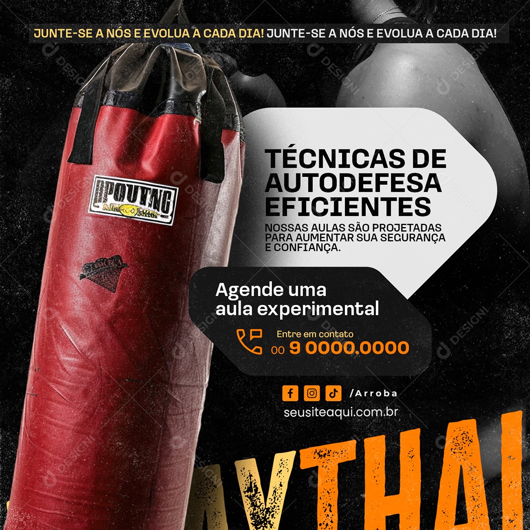 Muay Thai Técnicas de Autodefesa Social Media PSD Editável