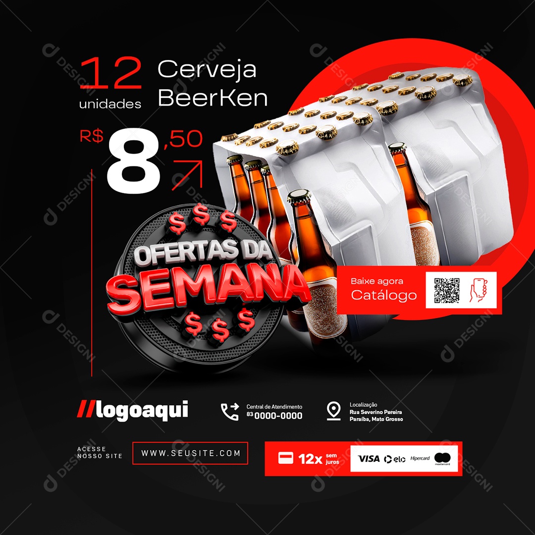 Social Media Distribuidora de Bebidas Ofertas da Semana Cerveja Beerken PSD Editável
