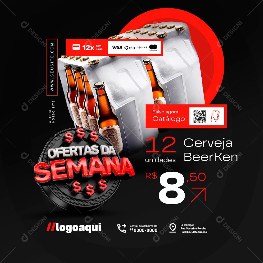 Distribuidora de Bebidas Ofertas da Semana Cerveja Beerken Social Media PSD Editável
