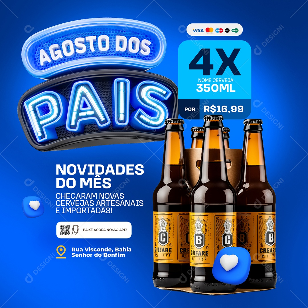 Agosto dos Pais Cervejaria Novidades do Mês Social Media PSD Editável