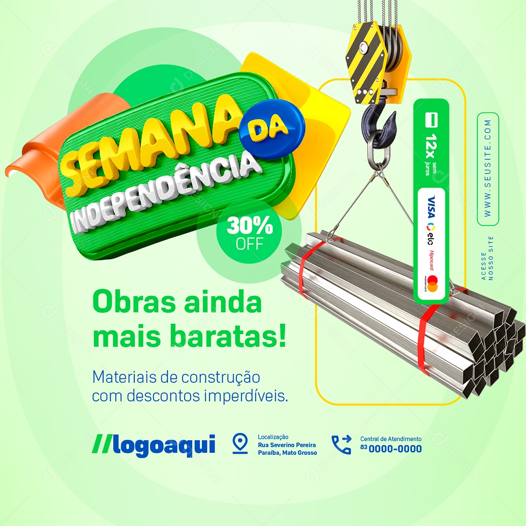 Semana da Independência Materiais de Construção Descontos Imperdíveis Social Media PSD Editável