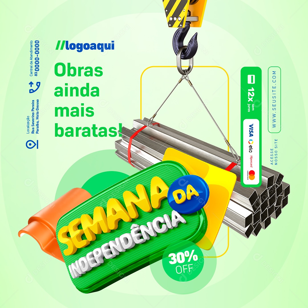 Semana da Independência Materiais de Construção 30% Off Social Media PSD Editável