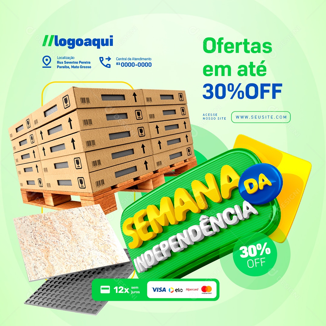 Semana da Independência Materiais de Construção Ofertas em Até 30% Off Social Media PSD Editável