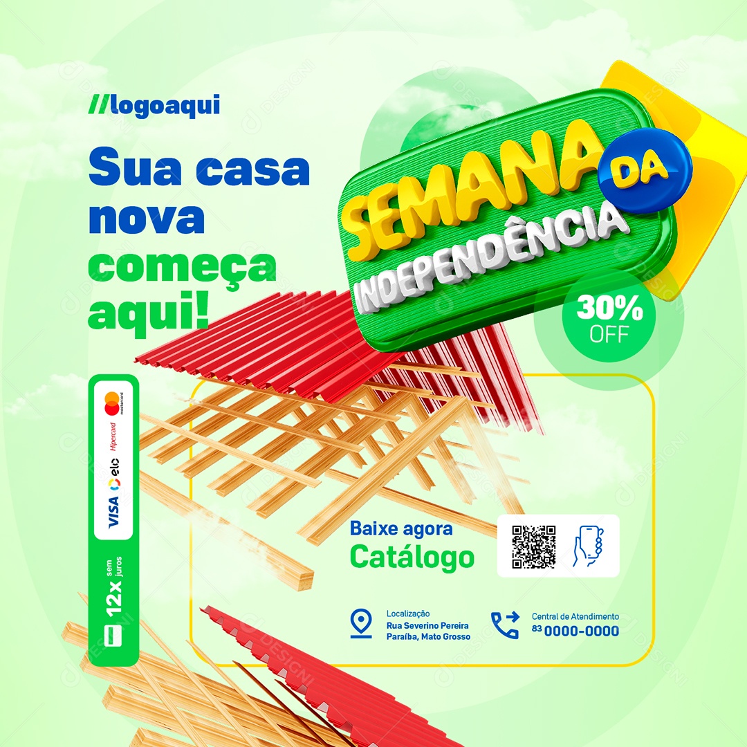 Semana da Independência Materiais de Construção 30% Off Social Media PSD Editável
