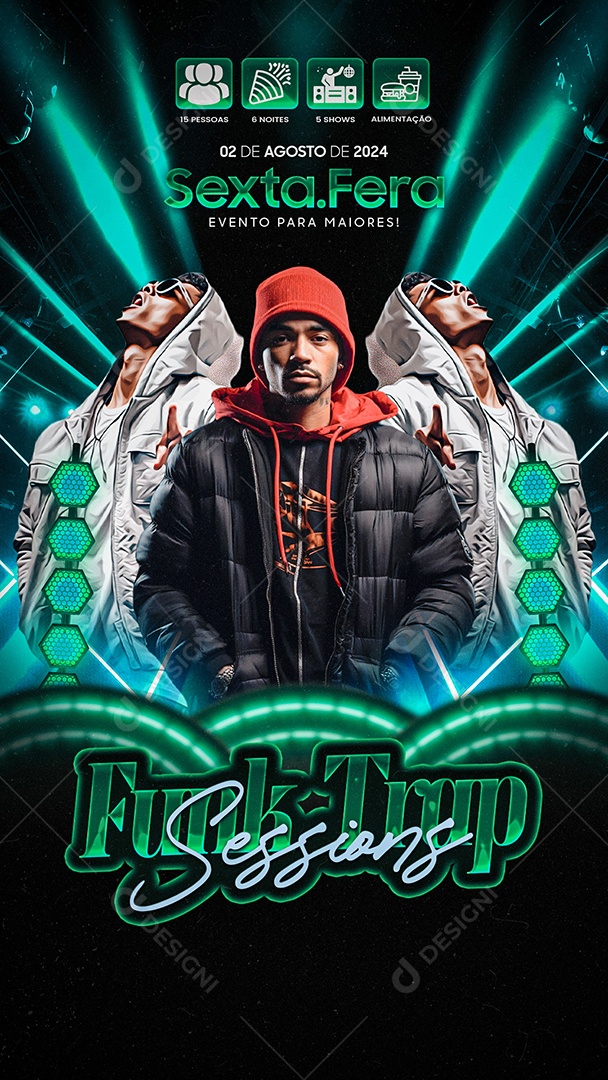 Story Flyer Funk Trap Sessions Social Media PSD Editável