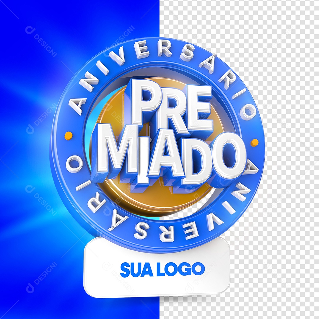 Selo 3D Aniversário Premiado para Composição PSD