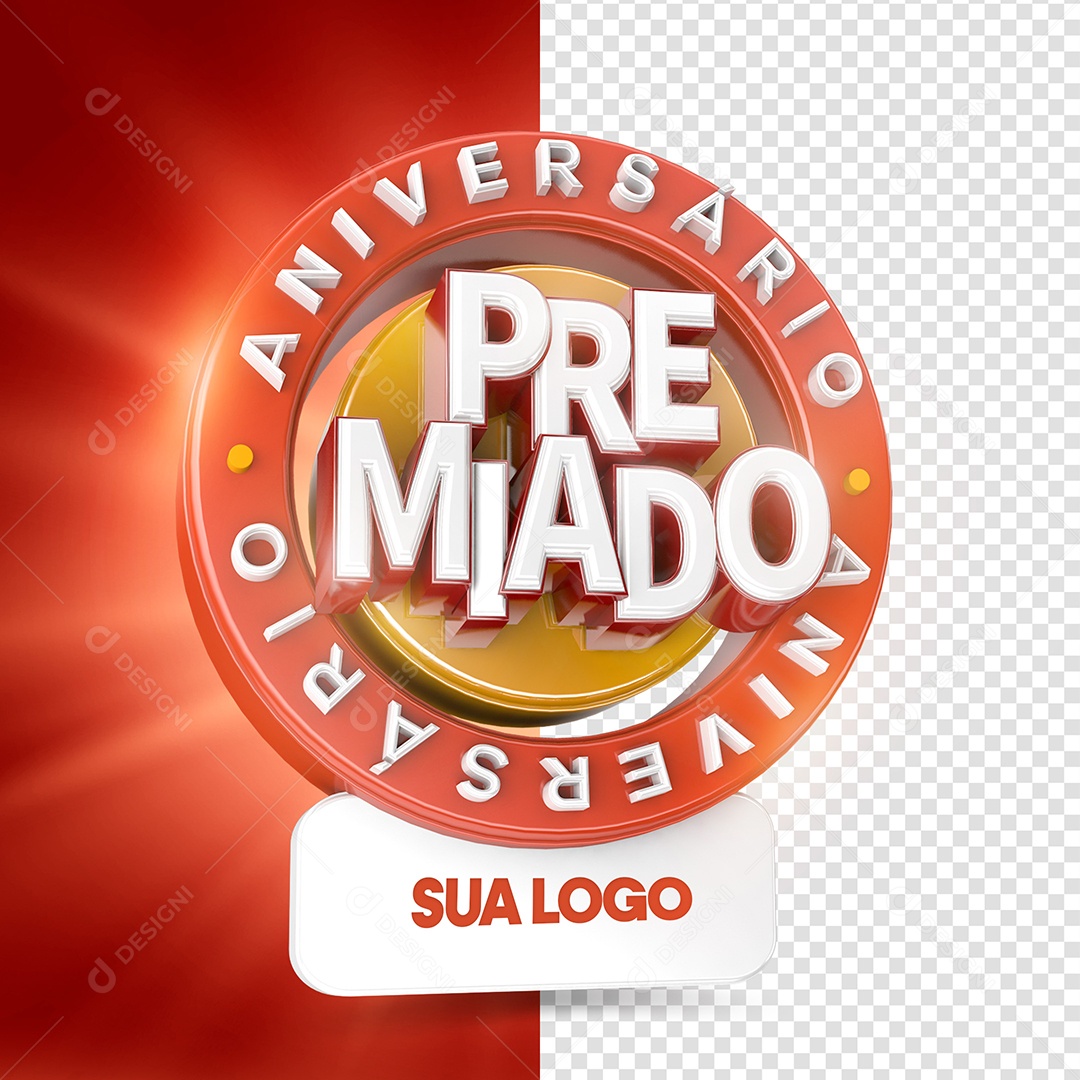 Selo 3D Aniversário Premiado para Composição PSD