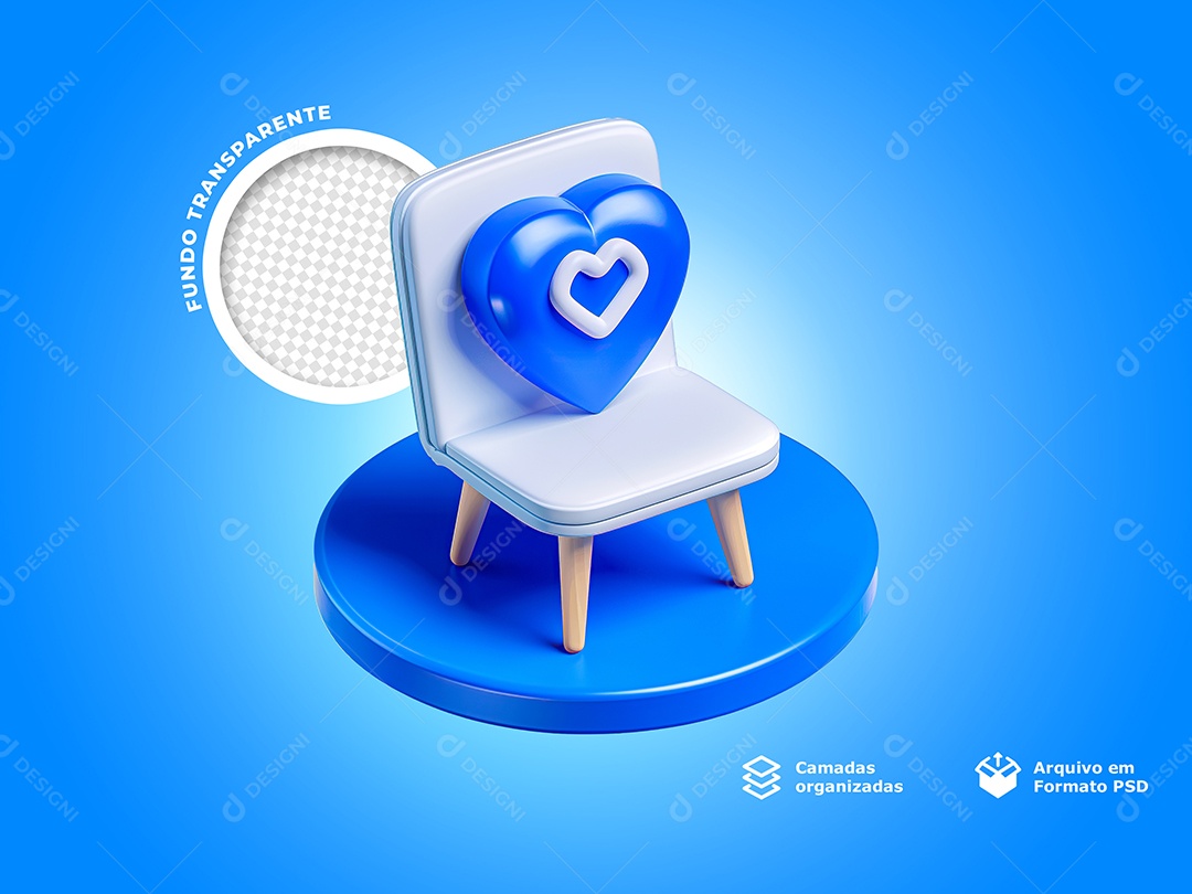 Cadeira com Coração Elemento 3D para Composição PSD