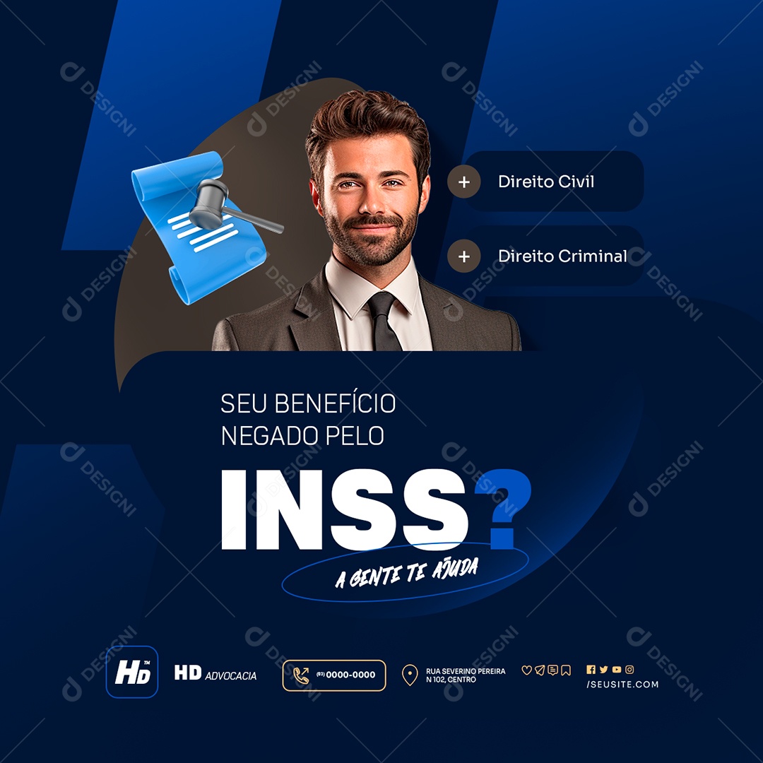Advocacia Seu Benefício Negado INSS Social Media PSD Editável