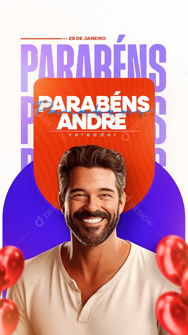 Aniversário Parabéns Vereador Andre Social Media PSD Editável