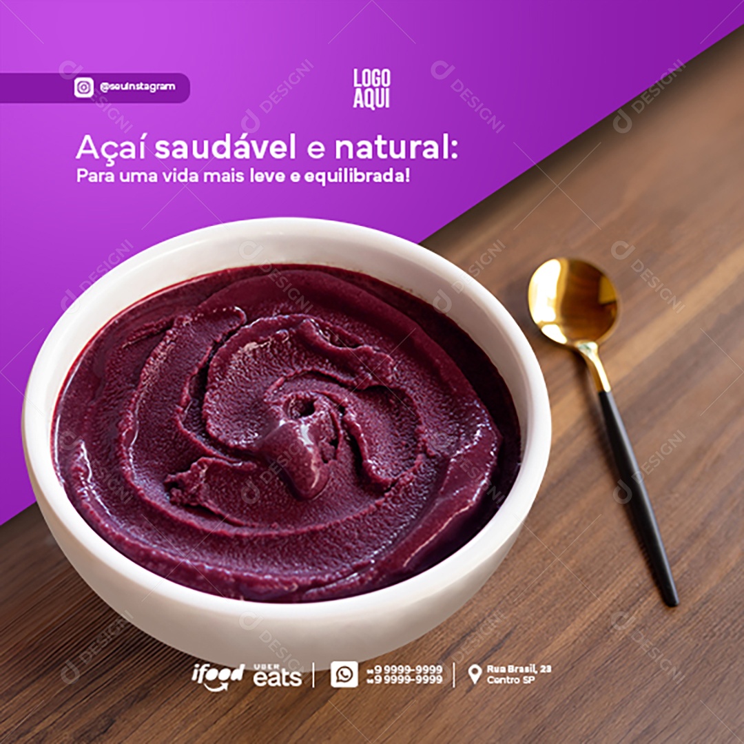 Açaí e Saudável e Natural Social Media PSD Editável