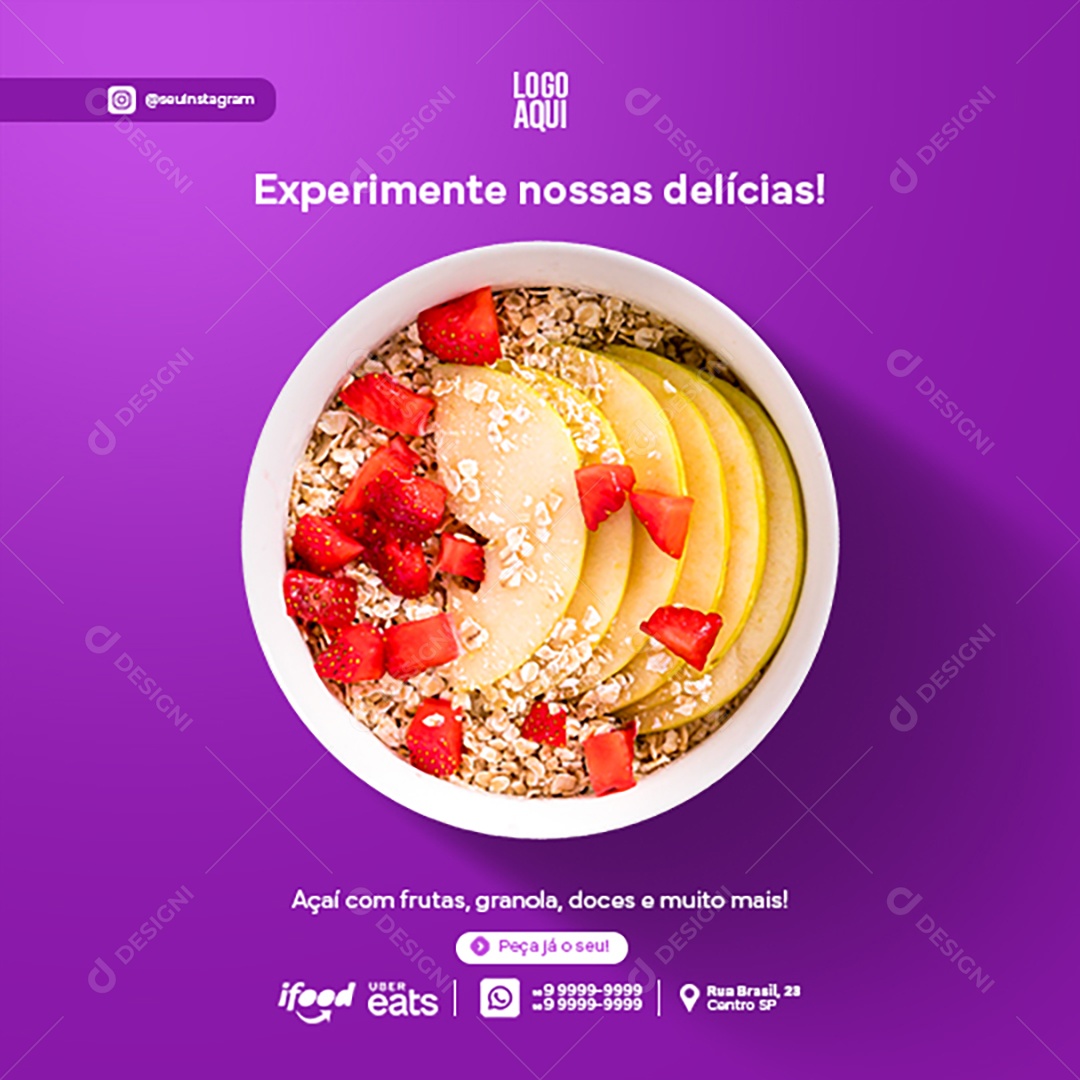 Experimente nossas Deificais Açaiteria Social Media PSD Editável