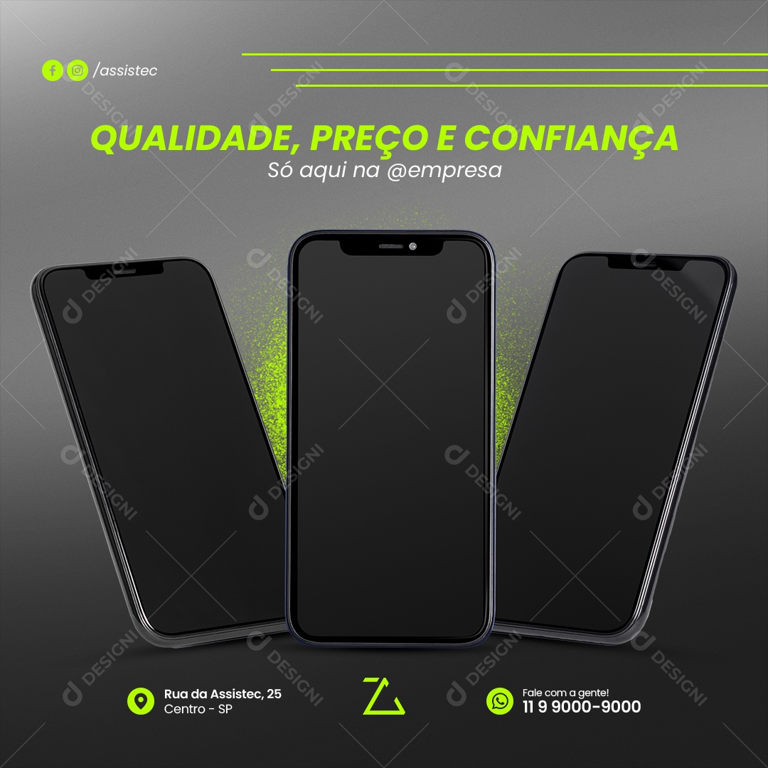 Assistência Técnica Qualidade Preço e Confiança Social Media PSD Editável