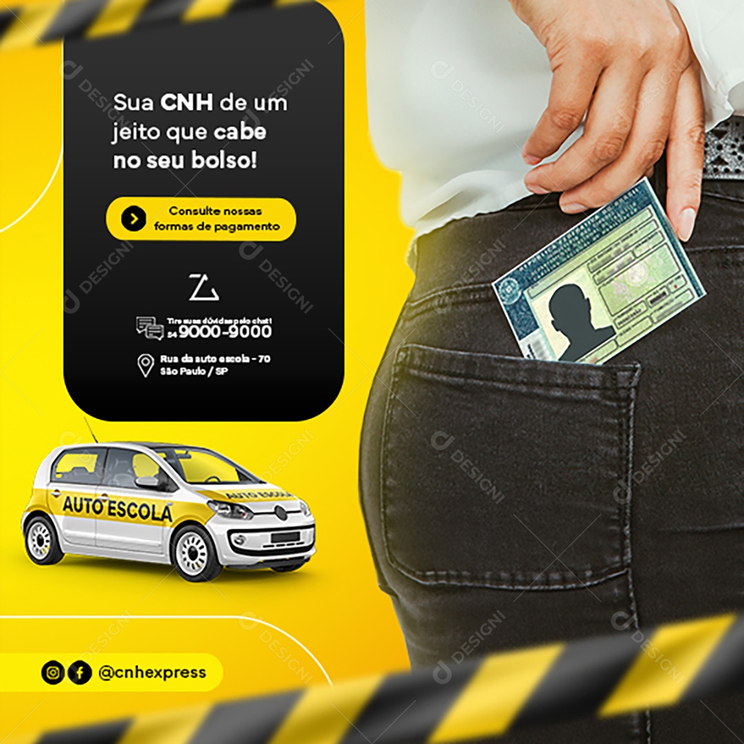 Sua CNH de um Jeito que Cabe no seu Bolso Social Media PSD Editável