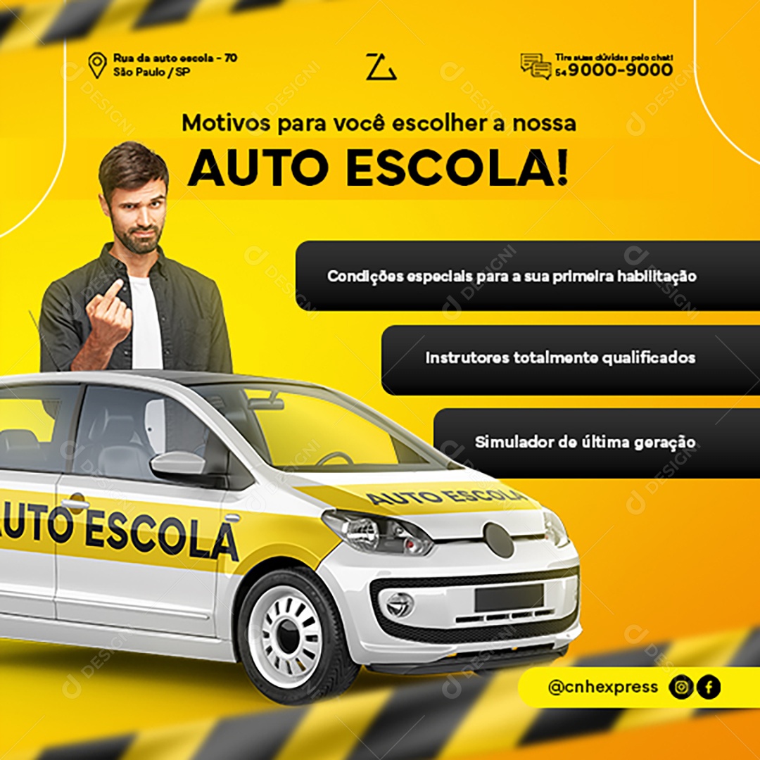 Motivos para Você Escolher nossa Auto Escola Social Media PSD Editável