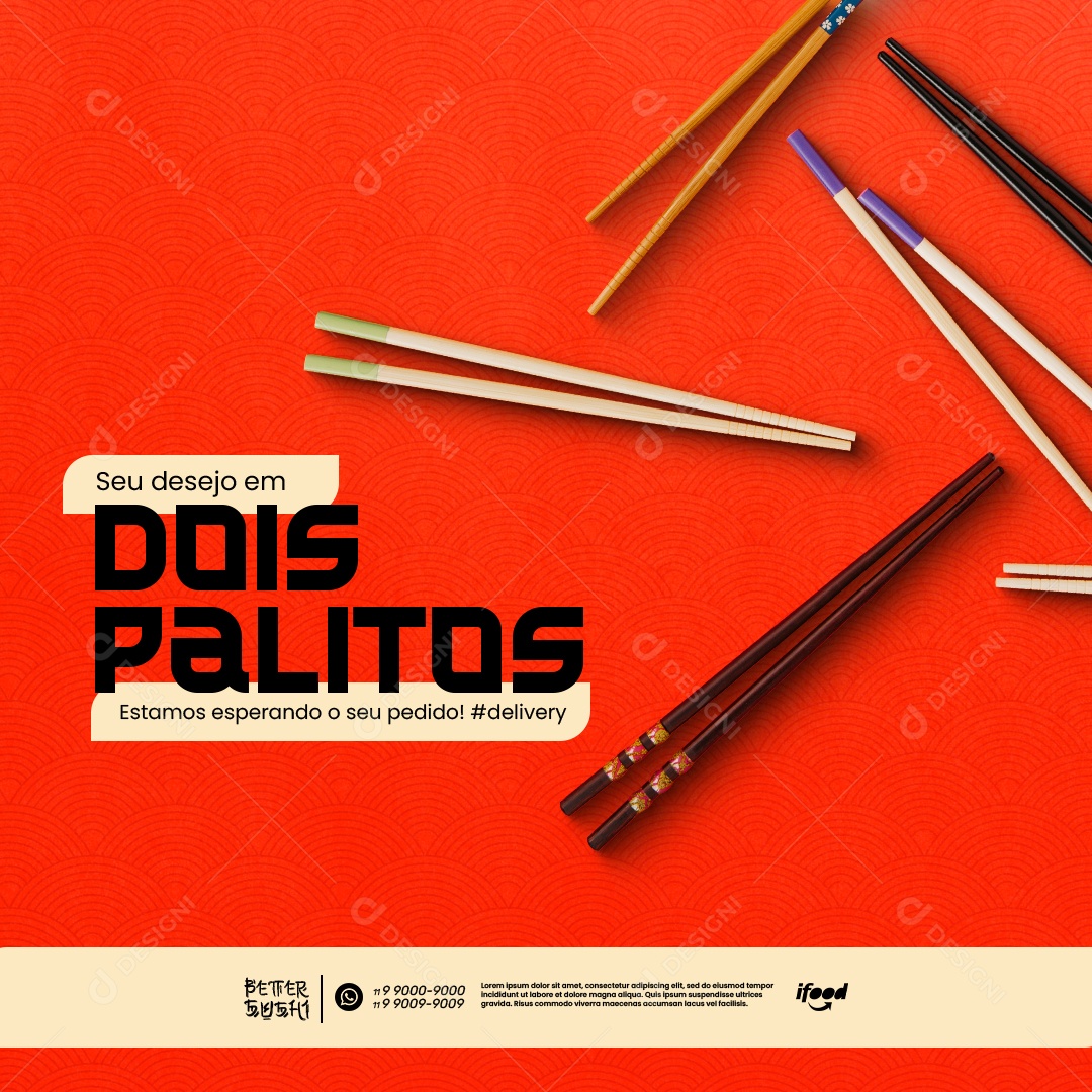 Seu Desejo em dois Palitos Delivery Comida Japonesa Social Media PSD Editável