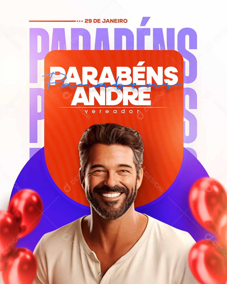 Aniversário Parabéns Vereador Andre Social Media PSD Editável