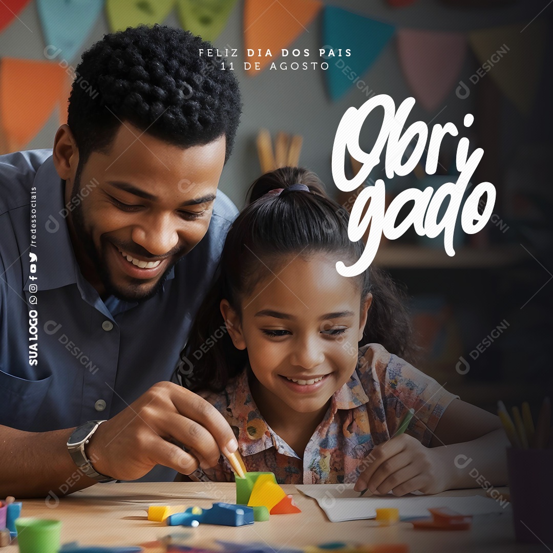 Feliz Dia Dos Pais 11 de Agosto Obrigado Social Media PSD Editável