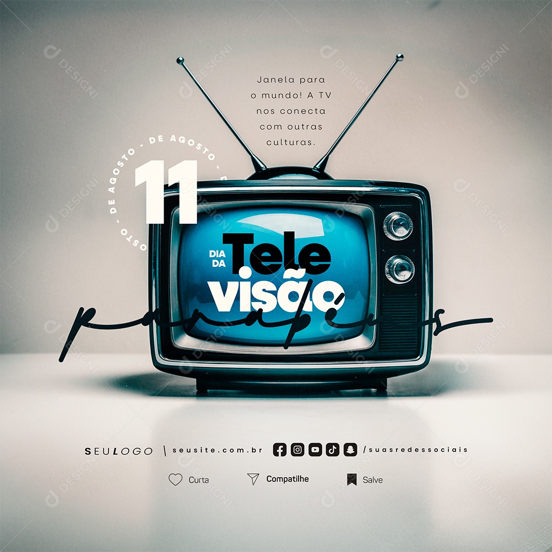 Dia da Televisão 11 de Agosto Parabéns Social Media PSD Editável
