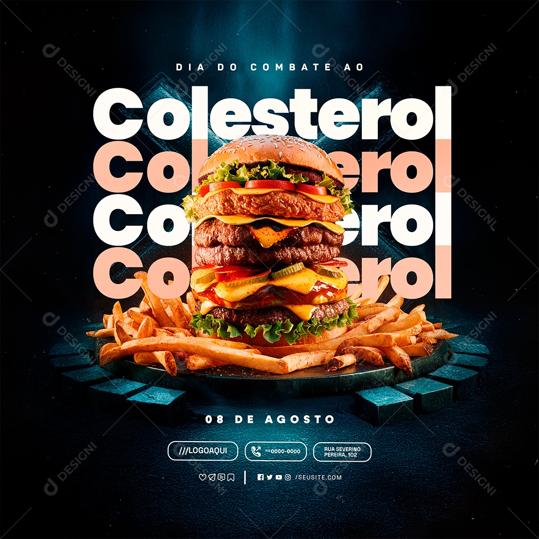Dia do Combate ao Colesterol 08 de Agosto Social Media PSD Editável