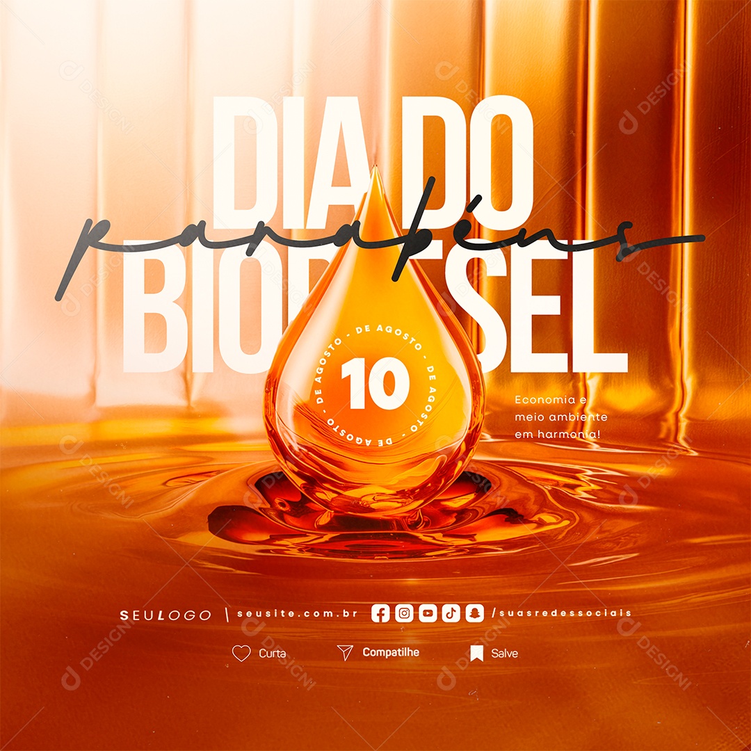 Dia do Biodiesel 10 de Agosto Parabéns Social Media PSD Editável