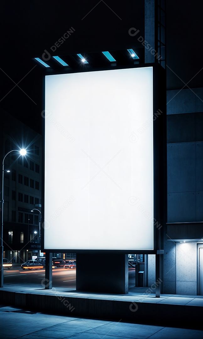 Um grande outdoor publicitário iluminado