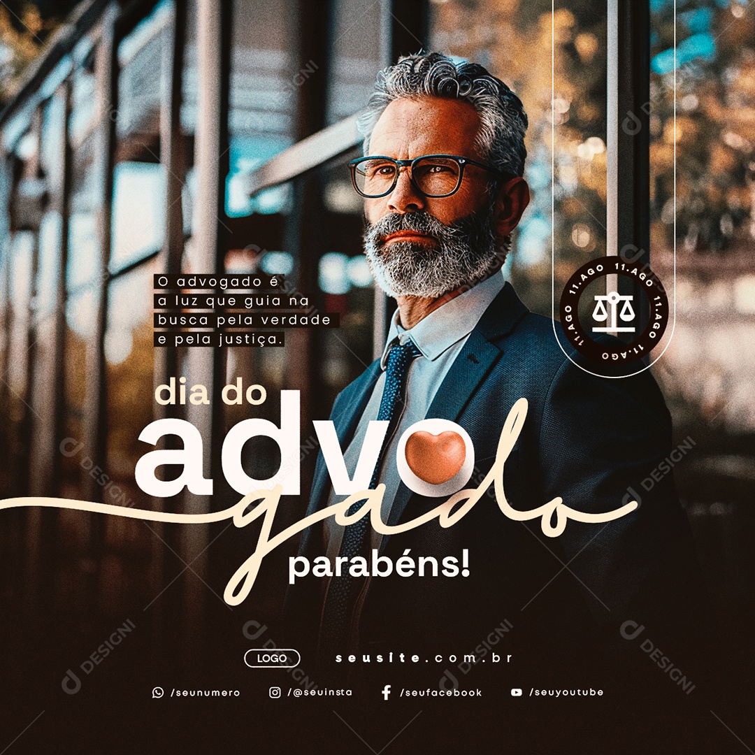 Dia do Advogado 11 de Agosto Parabéns Social Media PSD Editável