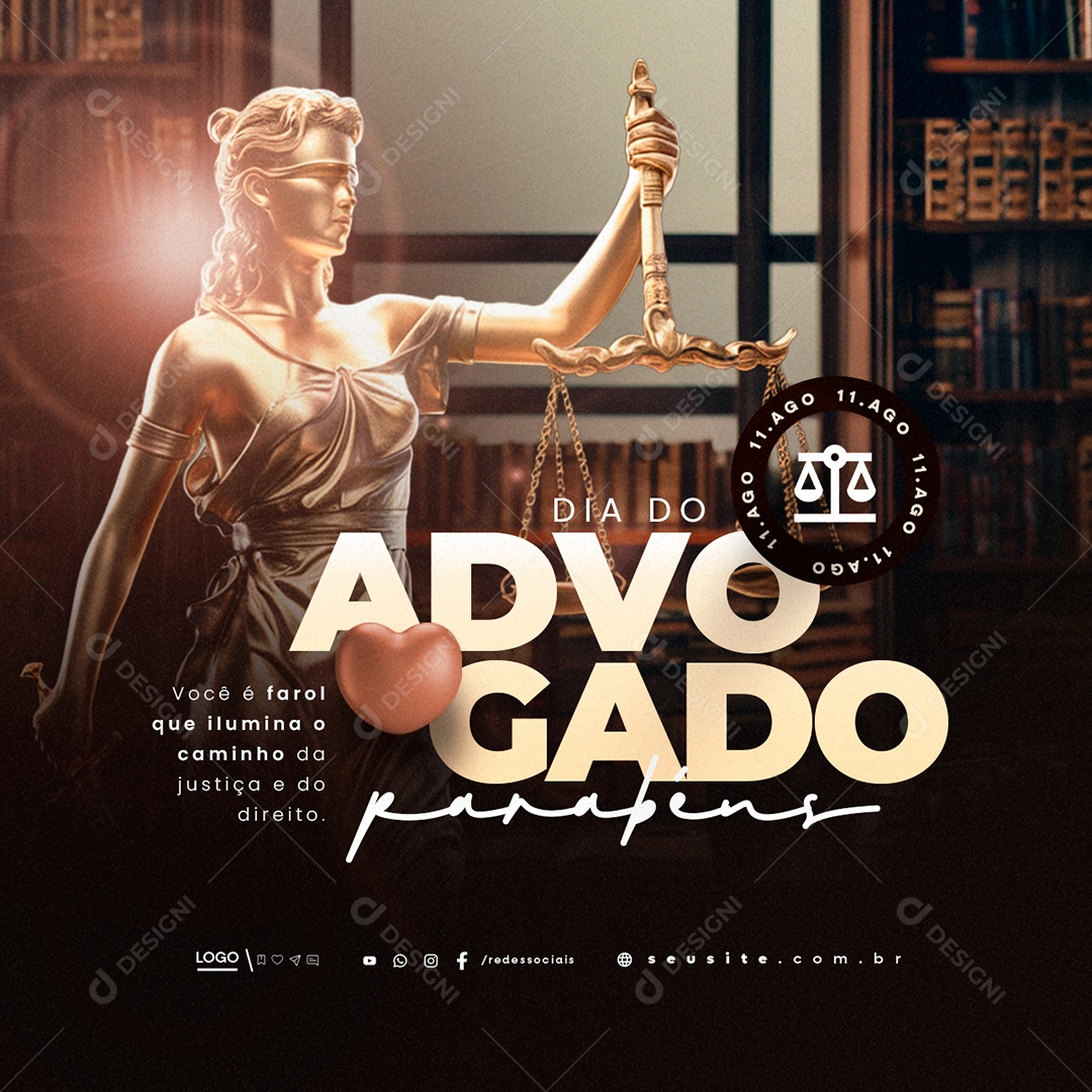 Dia do Advogado 11 de Agosto Parabéns Social Media PSD Editável
