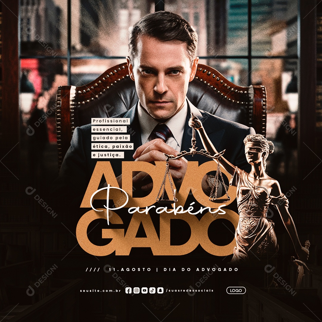 Dia do Advogado 11 de Agosto Parabéns Social Media PSD Editável