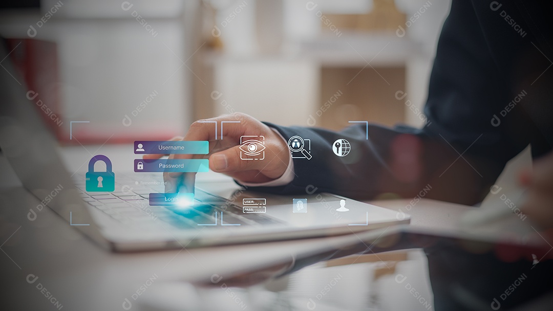 Computador de segurança de rede de proteção e seguro seu conceito de dados