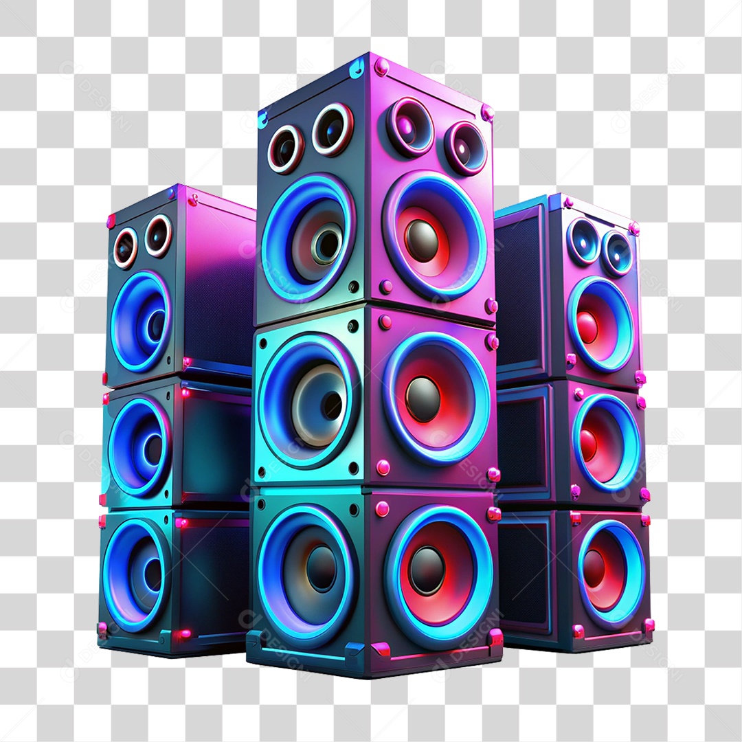 Caixa de Som Led Neon PNG Transparente