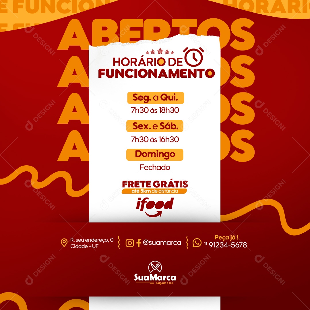 Horário de Funcionando Pastelaria Social Media PSD Editável