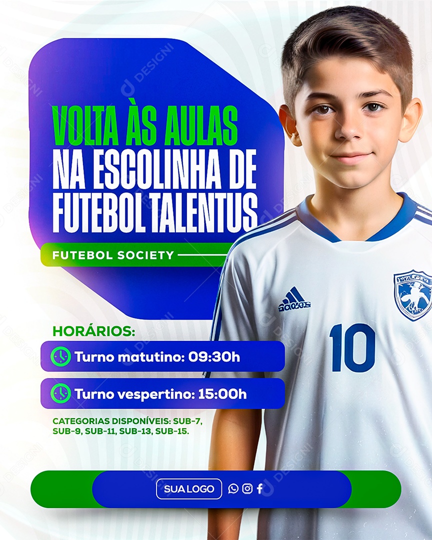 Volta ás Aulas Escolinha de Futebol Social Media PSD Editável