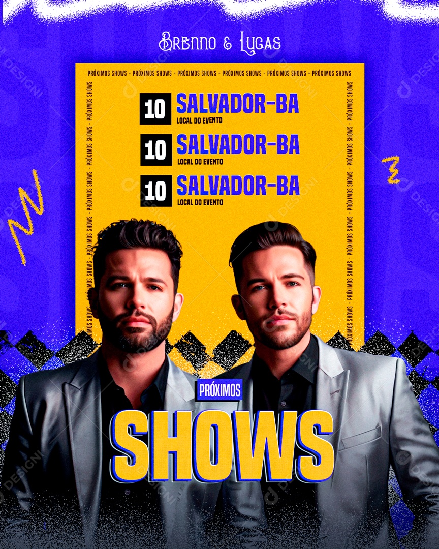 Flyer Próximos Shows Brenno e Lucas Social Media PSD Editável