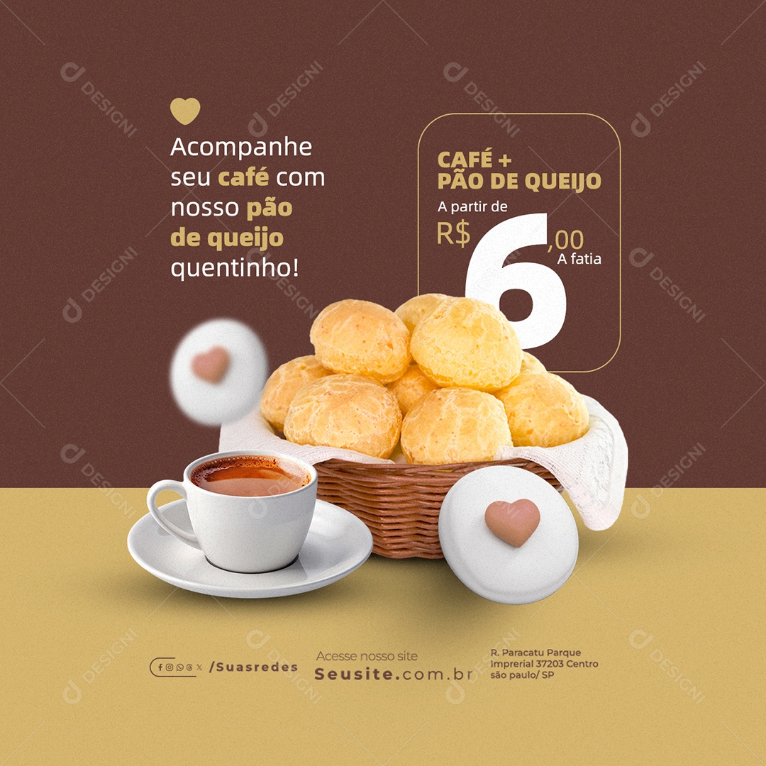 Cafeteria Café Pão de Queijo Social Media PSD Editável