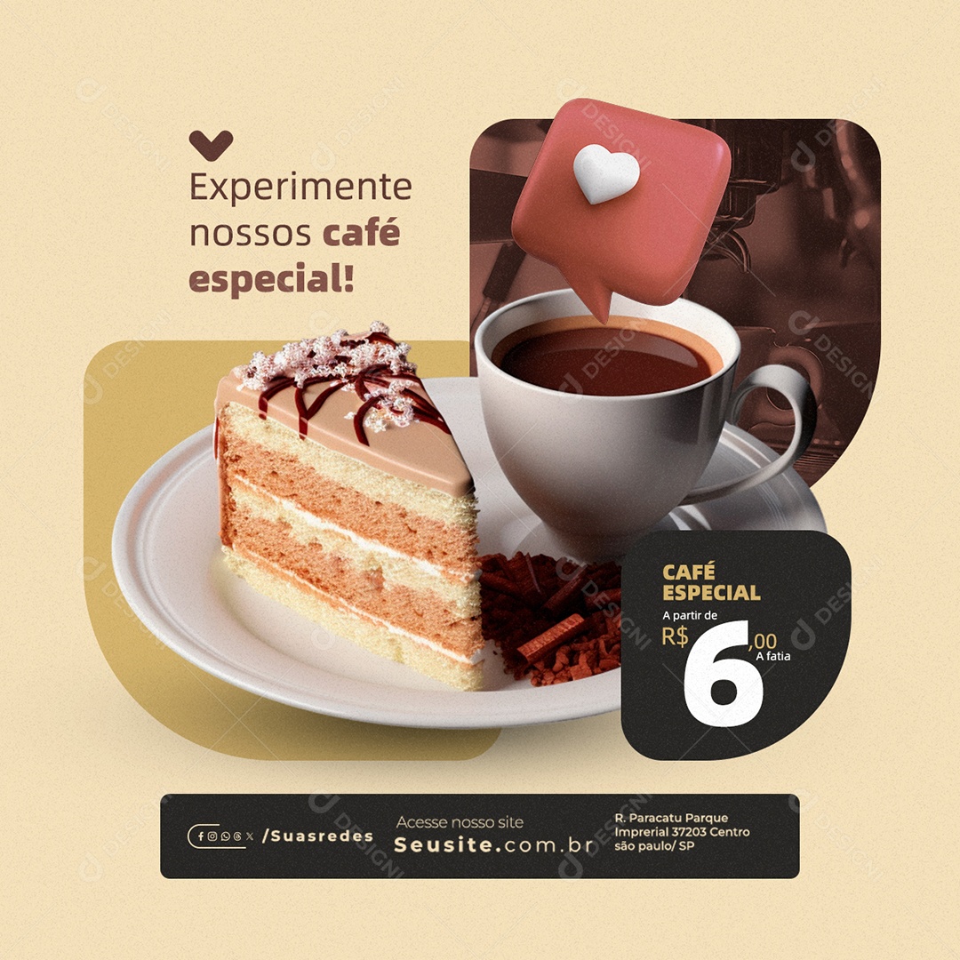 Cafeteria Experimente Nossos Café Especial Social Media PSD Editável