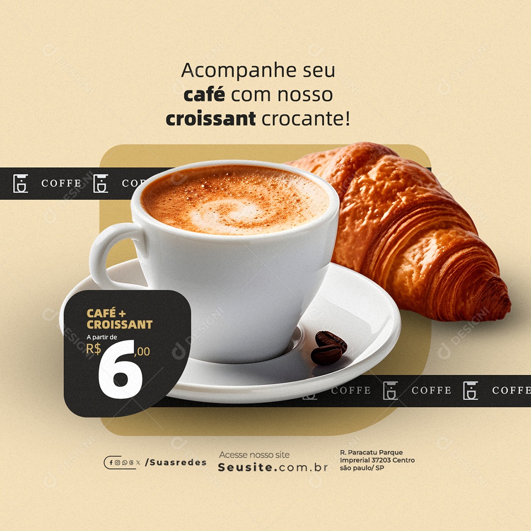 Cafeteria Acompanhe seu Café Social Media PSD Editável